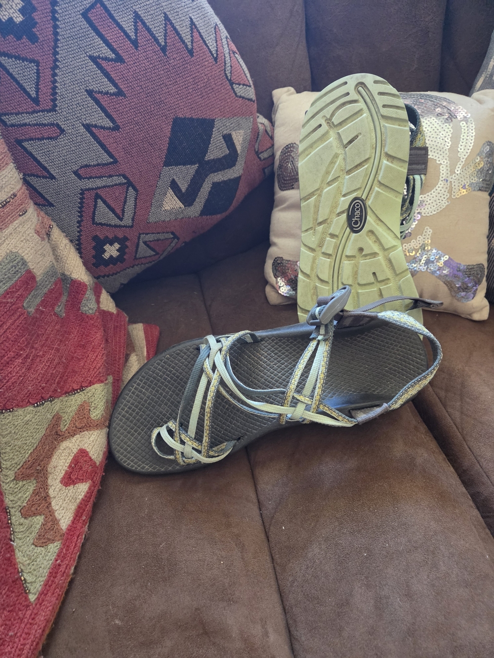 Chaco Women's Strappy Sandal in Green and Gray
